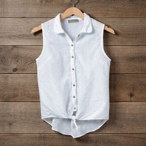 Cotton Natural Sleeveless Blouse Womens XXL White Tie Front Gauze Coastal Boho